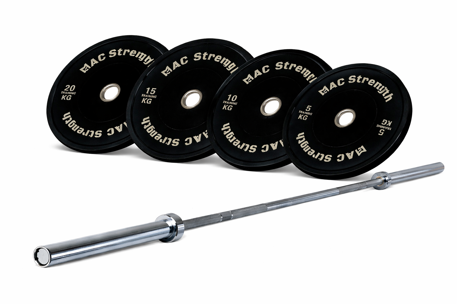 120kg Bundle Package - 100kg branded bumper pack + Olympic barbell + spring clips - Sale now on!