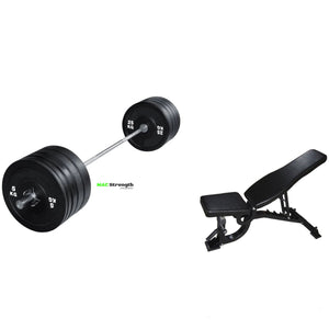 Weight lifting set - Bench, 20kg barbell & 100kg bumper plate pack