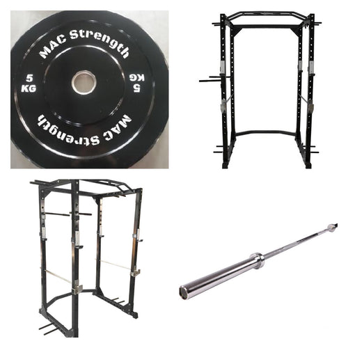 Power rack package with 100kg bumper pack & Olympic barbell
